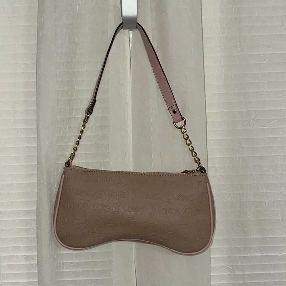 JC Tan Blush Pink White Tooled Logo Faux Leather Hobo Bag Purse